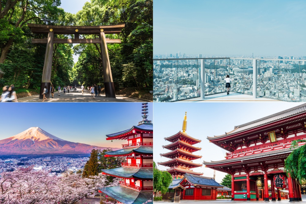 明治神宮、富士山、浅草、東京シティビューの観光名所